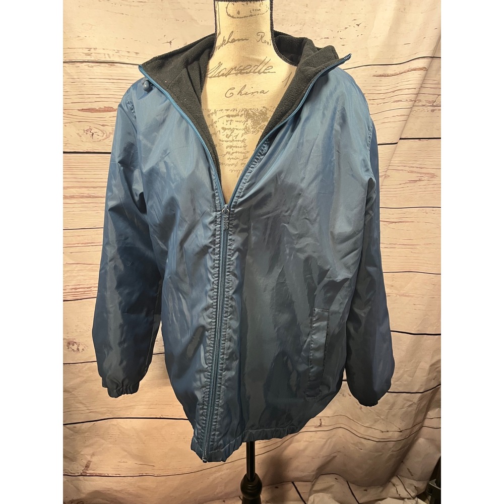 Totes women's Blue Fleece Lined Hooded Windbreaker Jacket Large Full Zip
